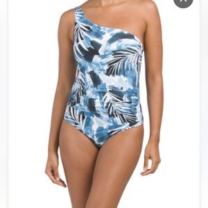 NWT NipTuck Rhonda Congo Lao Blue White One Shoulder One-Piece Swimsuit Sz 6 NEW